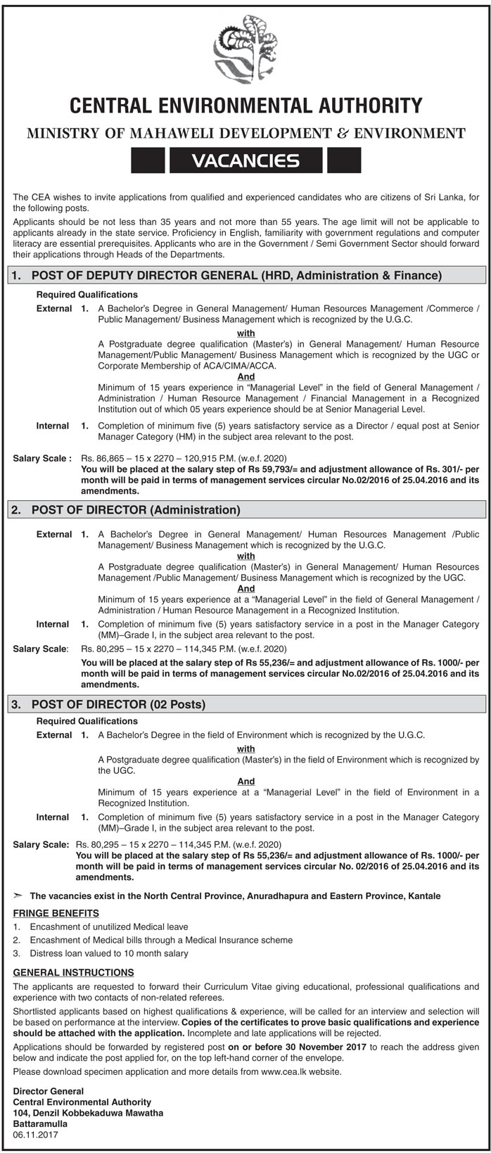 Deputy Director General, Director - Central Environmental Authority